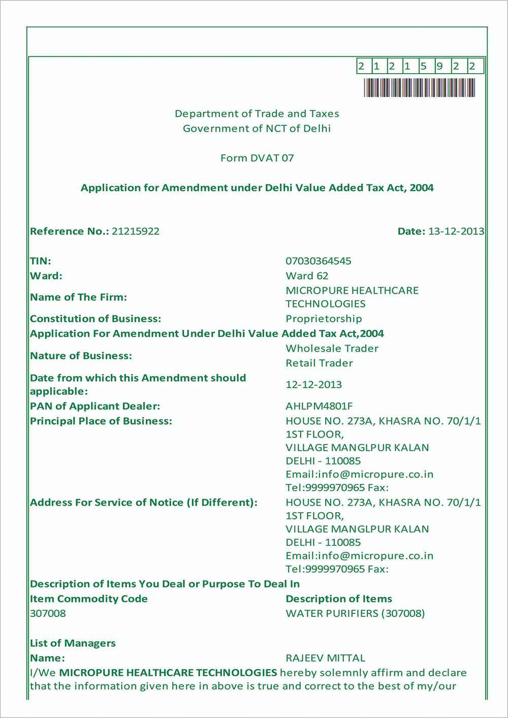 Delhi VAT Registration (DVAT)